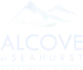 Alcove at Seahurst Apartment Homes logo, with a white mountain range above the text.