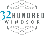 Logo for "32 HUNDRED WINDSOR" with "32" in teal and a gray geometric design.